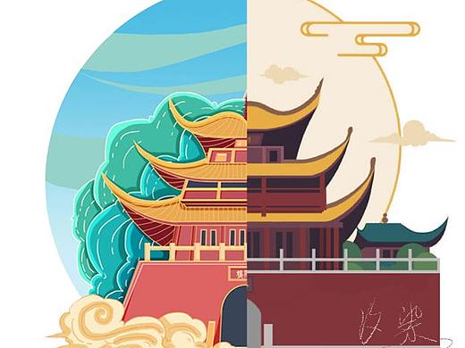 交作业~岳阳楼的两种画法