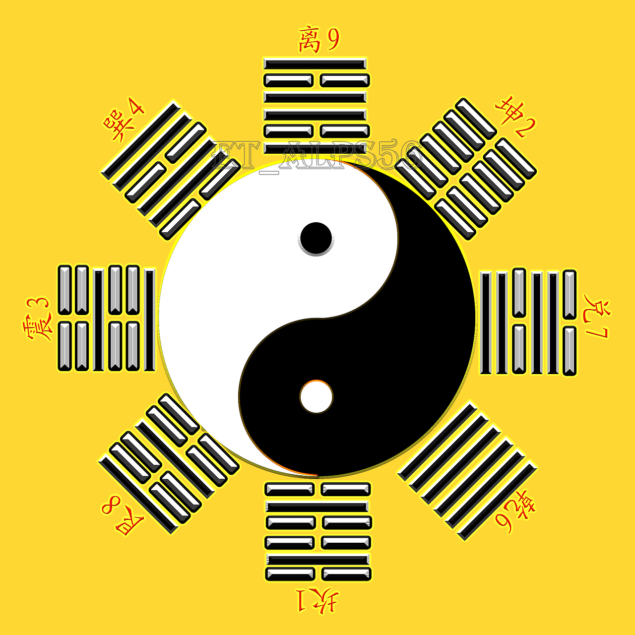 后天太极八卦图三色版黑白金红蓝白