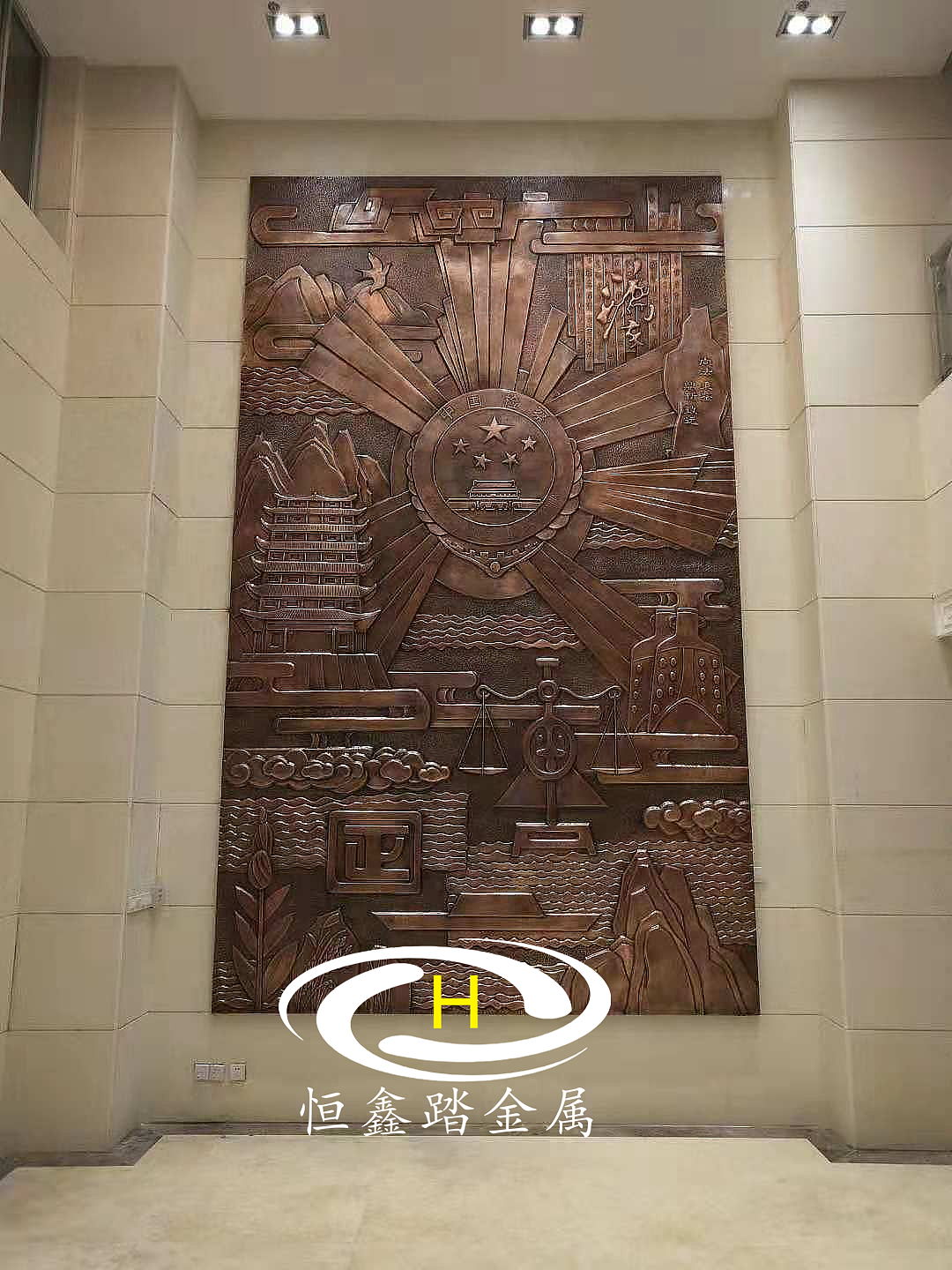 大堂景墙装饰纯铜锻打壁画佛山大型铜浮雕壁画制作技巧