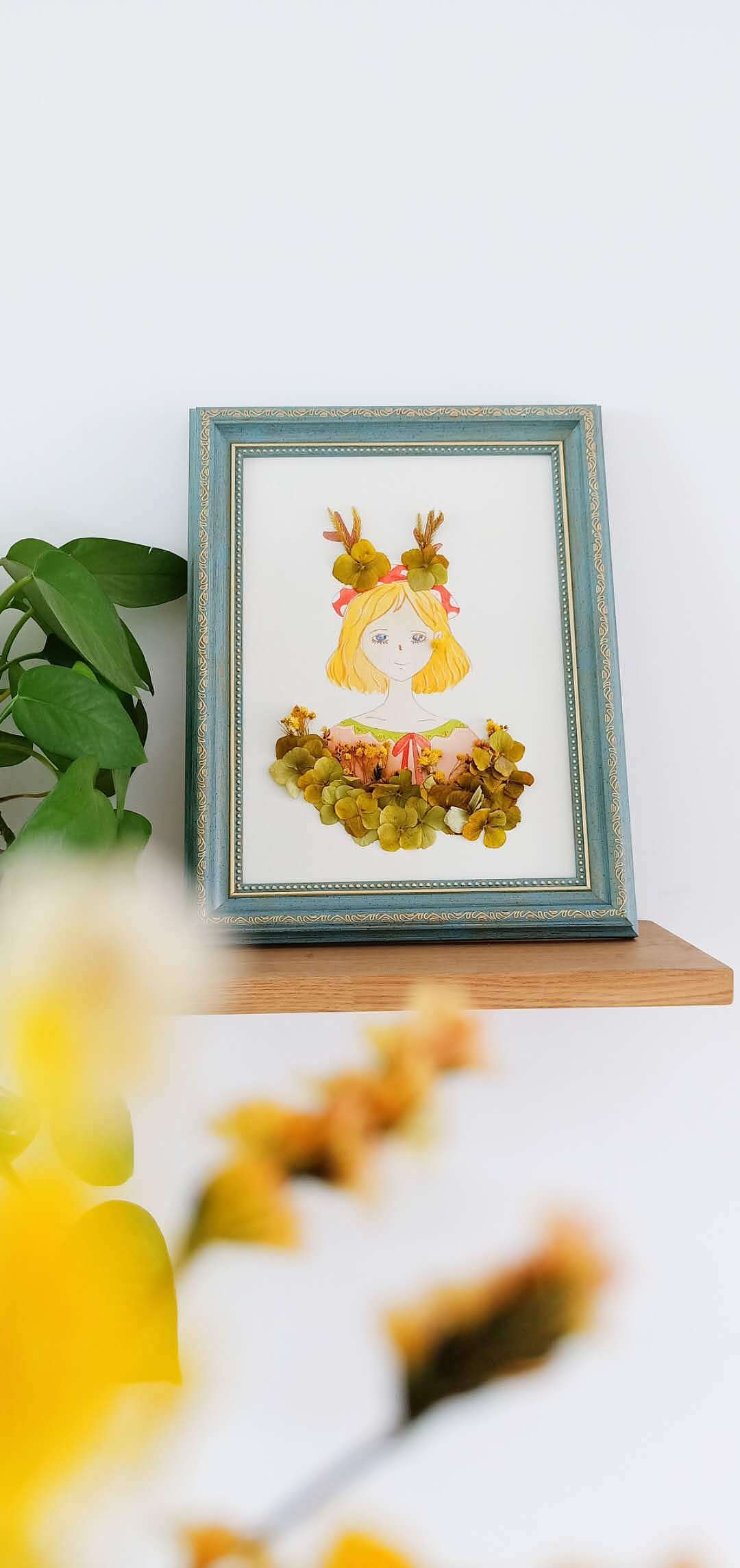 自己手绘水彩植物干花装饰画