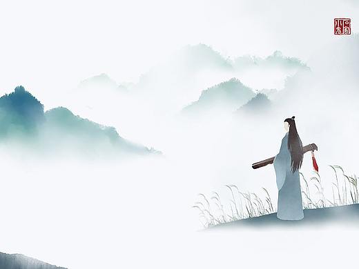 古风插画抱古琴