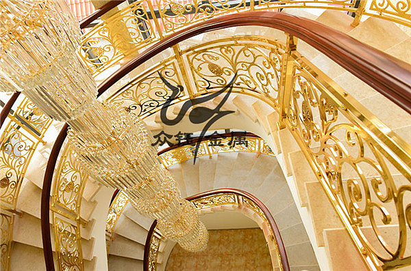 时尚铜艺楼梯护栏 别墅典型旋转铜雕花护栏制作