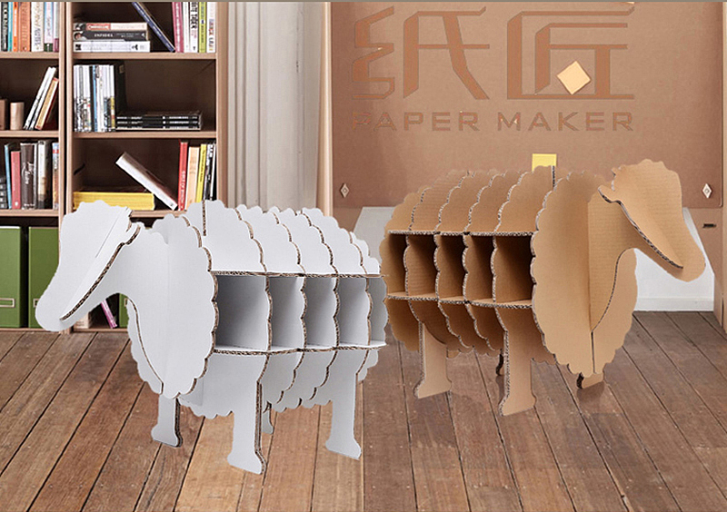 纸品创意家具装饰柜 | 绵羊书架 环保纸制小羊架子