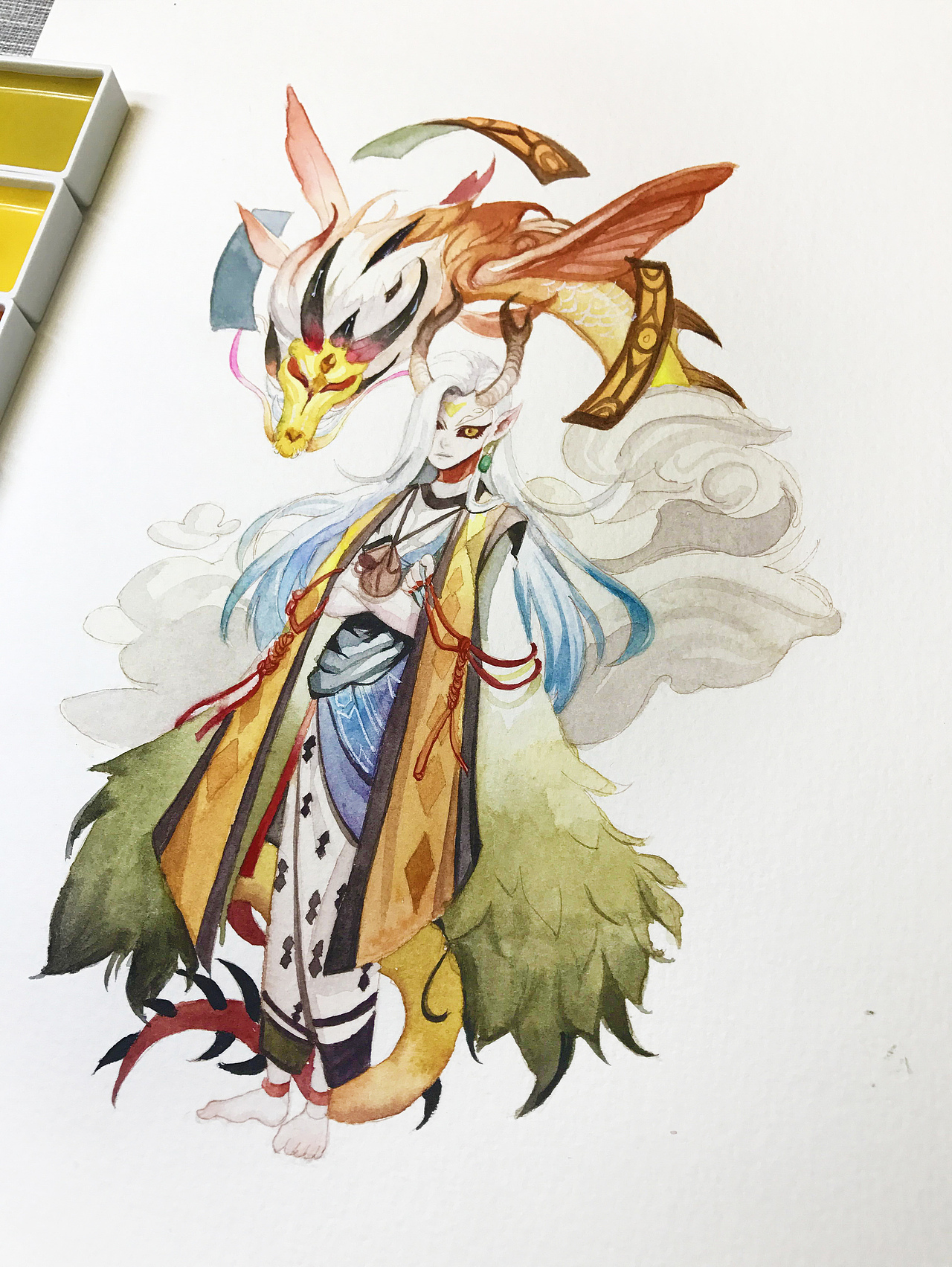 水彩手绘阴阳师一目连