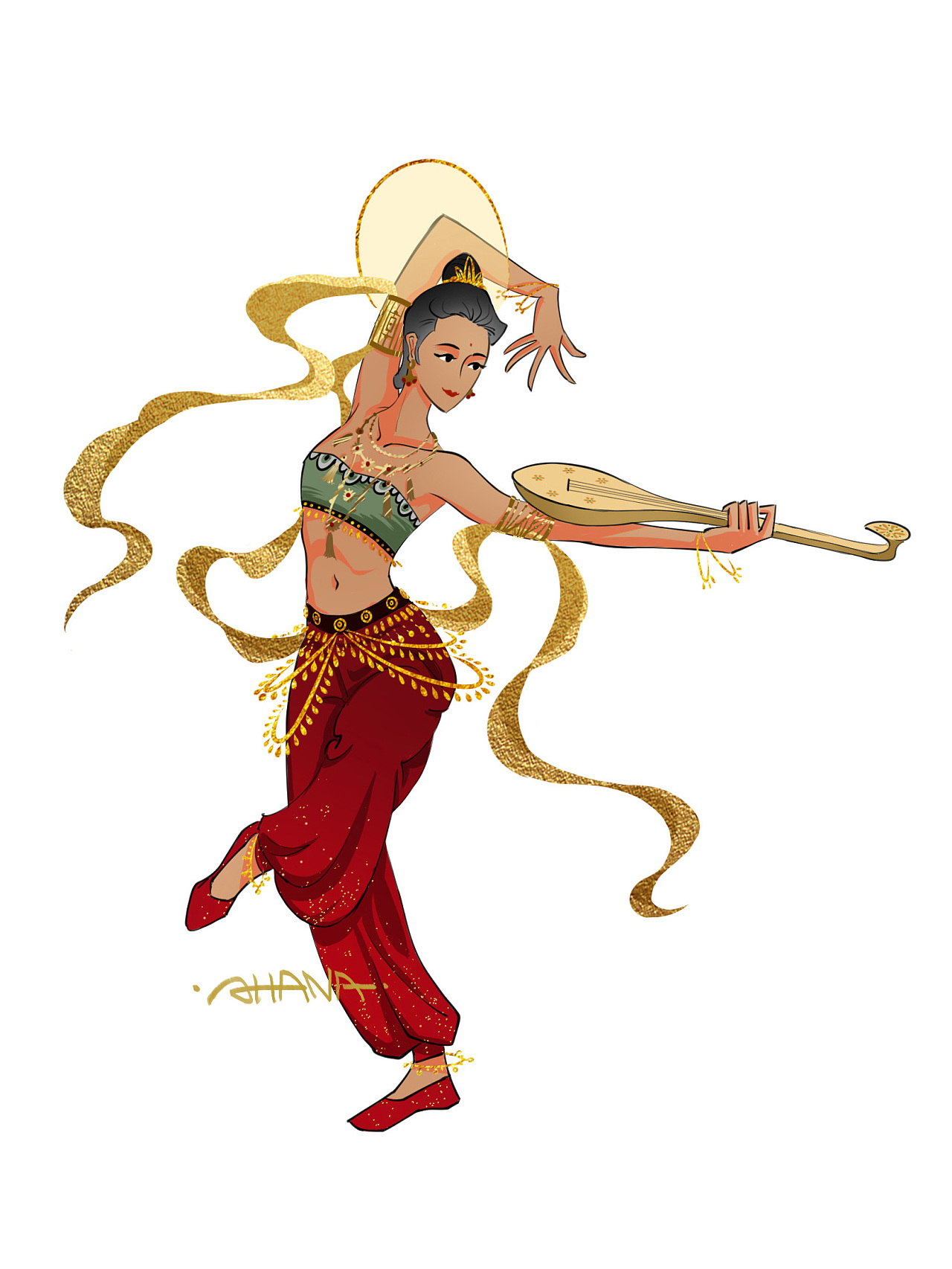 敦煌舞蹈《反弹琵琶》|插画|创作习作|烟花乱 - 原创作品 - 站酷