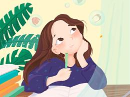 手繪板插畫(huà)(e袋洗女孩)