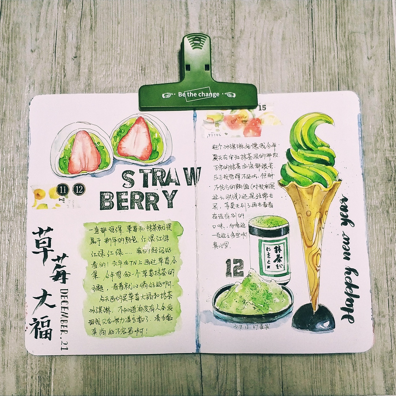 去年画的抹茶草莓手帐九宫格,很喜欢清新的抹茶~上海/插画师/3年前