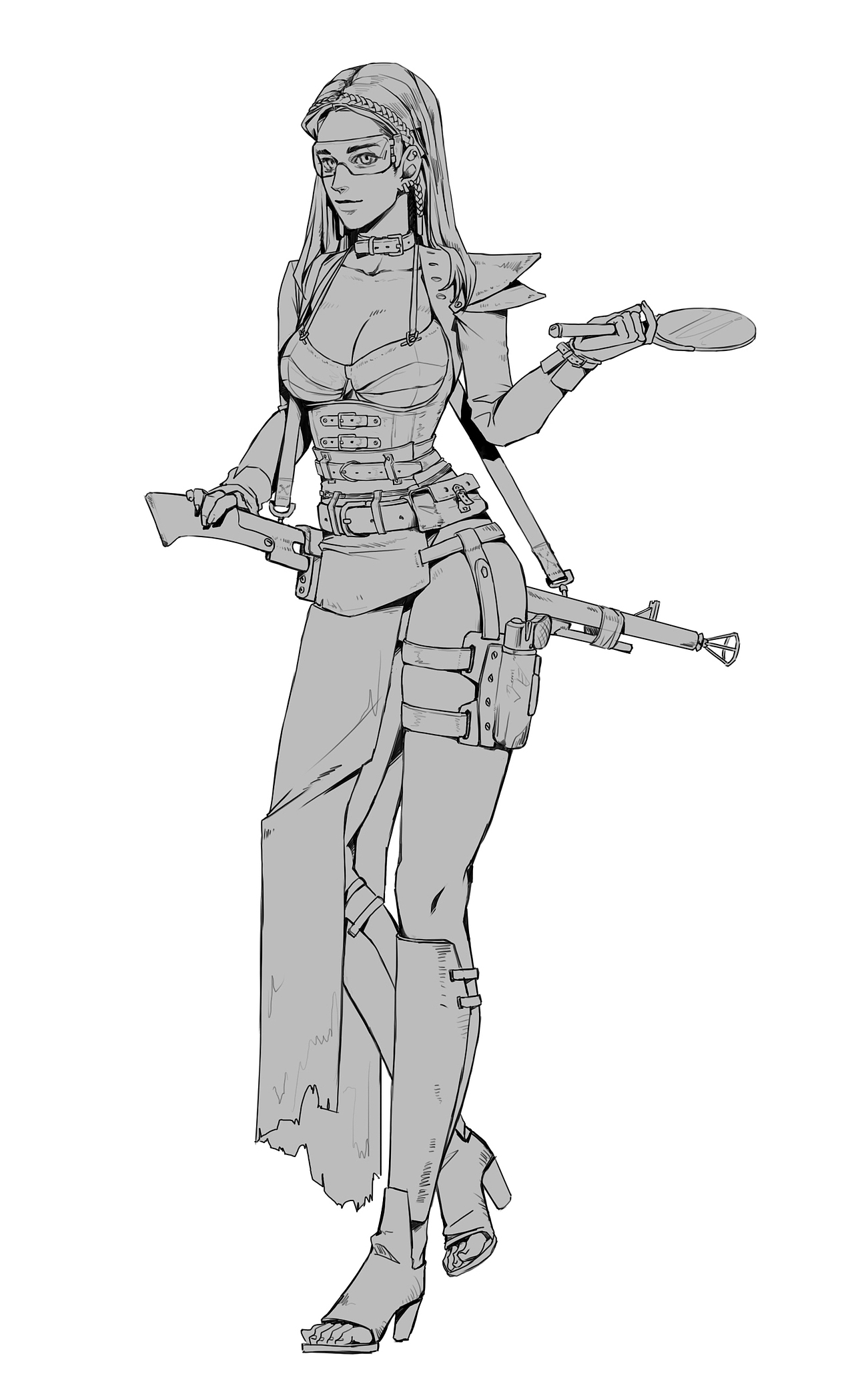 一组蒸汽废土角色设定线稿第一发