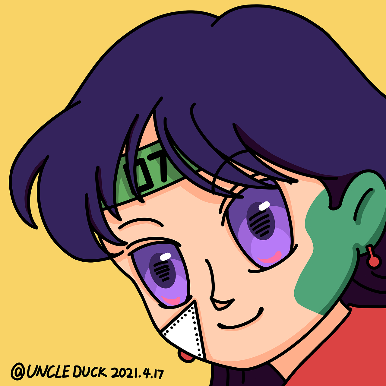 丑萌颓废美少女简笔画