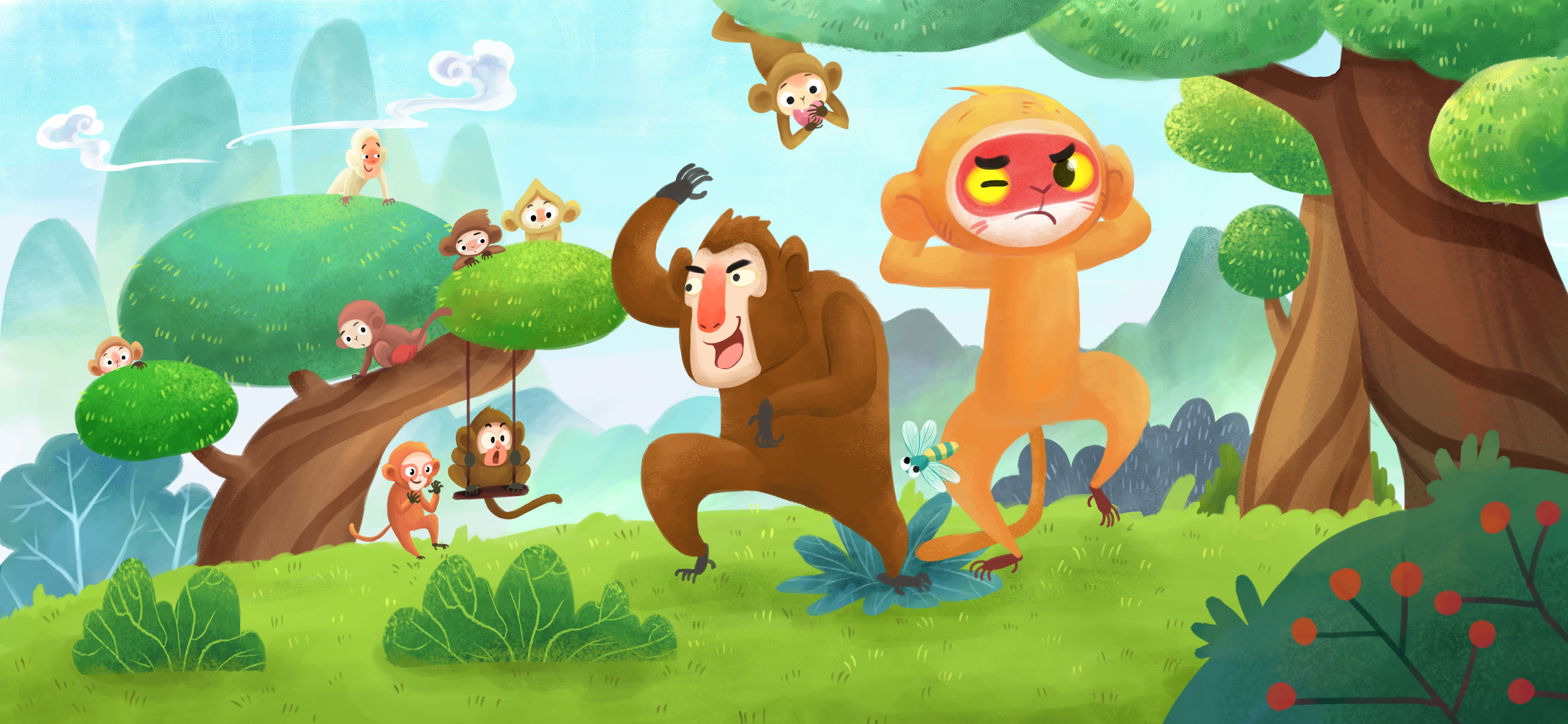 猴王出世插画图片
