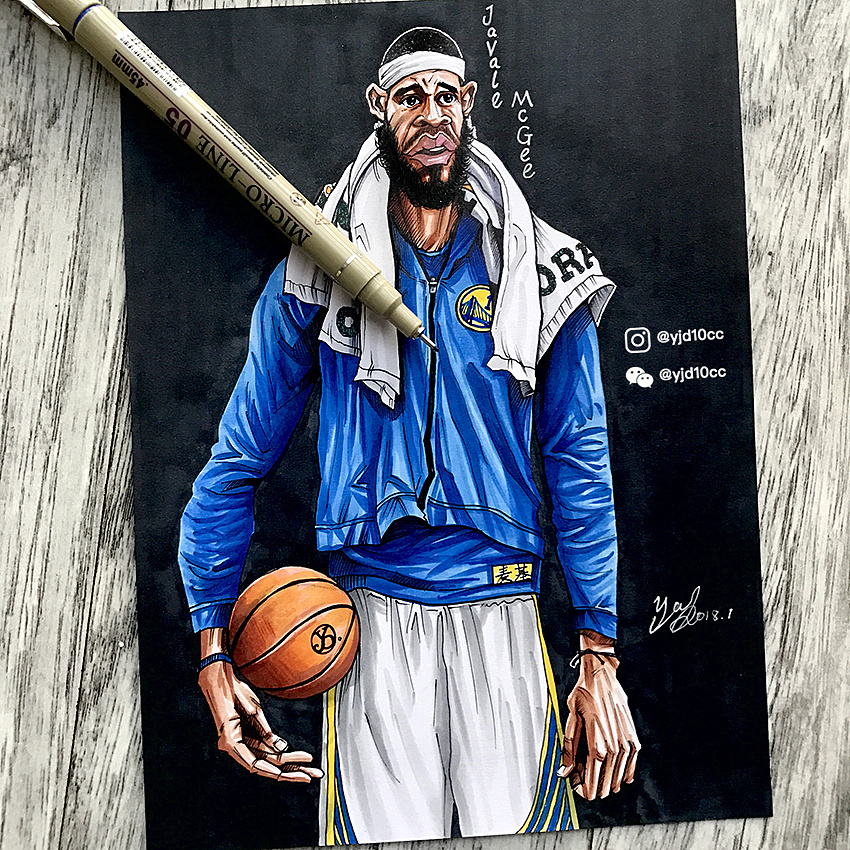 原创马克笔手绘 勇士队球星——麦基