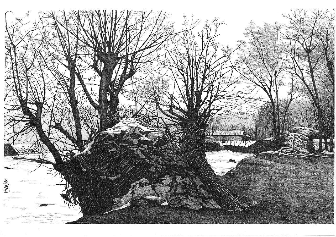 钢笔画雪景（图ZMjYzNDY2Mjg=） - 绘画 - 站酷设计师loong_原创素材 - 站酷ZCOOL