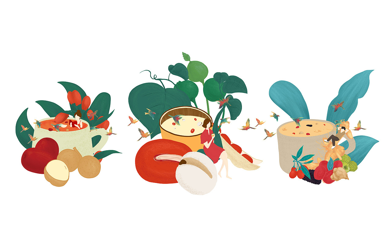 苏弥山 枸杞桂圆茶 人参五宝茶 系列茶 特产 插画 包装