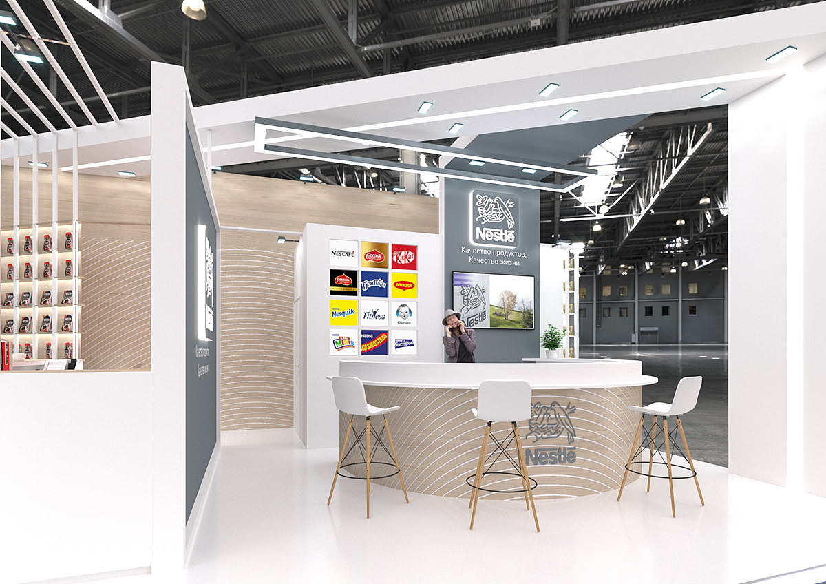 现代简约清新新颖国外展会展位展点展台3d效果图设计