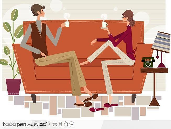 情侣喝咖啡插画