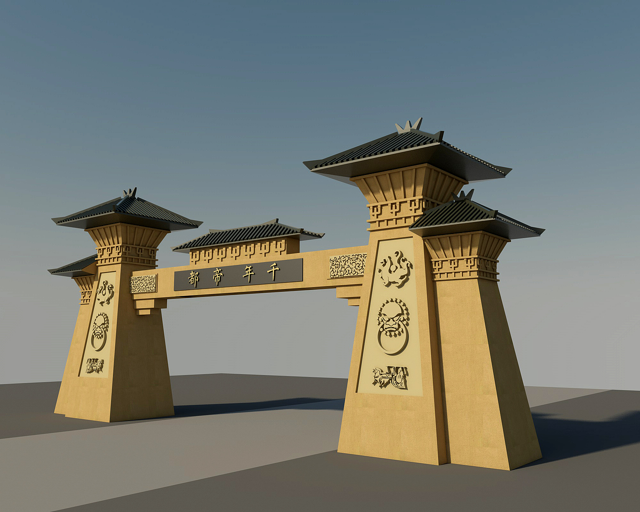 汉阙大门三维建模渲染练习(cinema 4d vray )_haieagle-站酷zcool