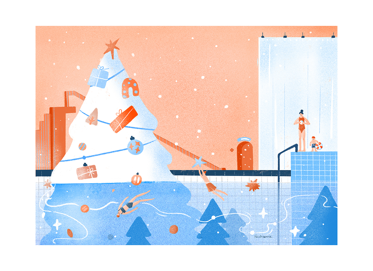 泳池中的圣诞树