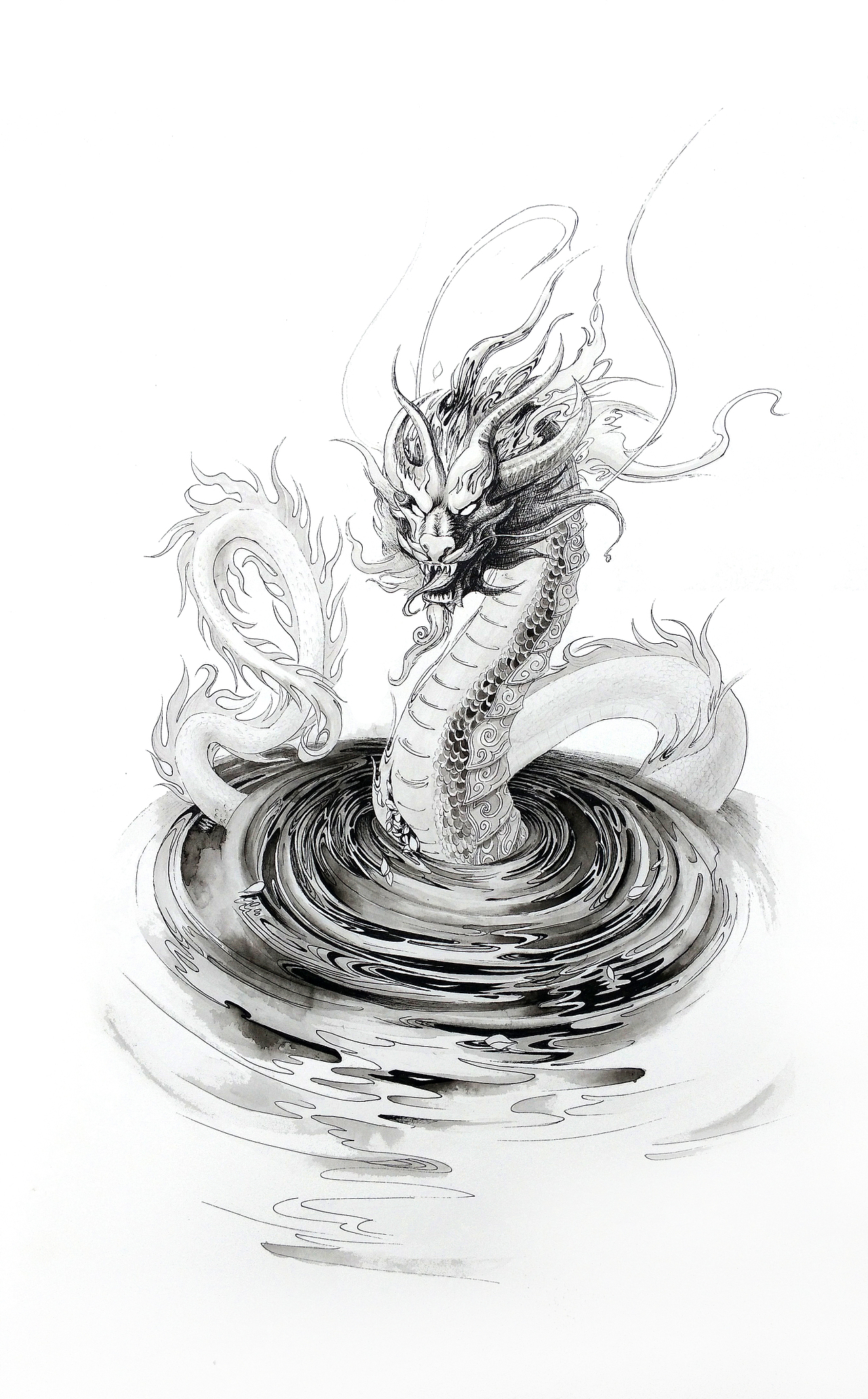 龙众:池净戾 纳纳乾坤,遥瞰浮世绘,尤云雨 淡惹落白,灵啸长天幕.