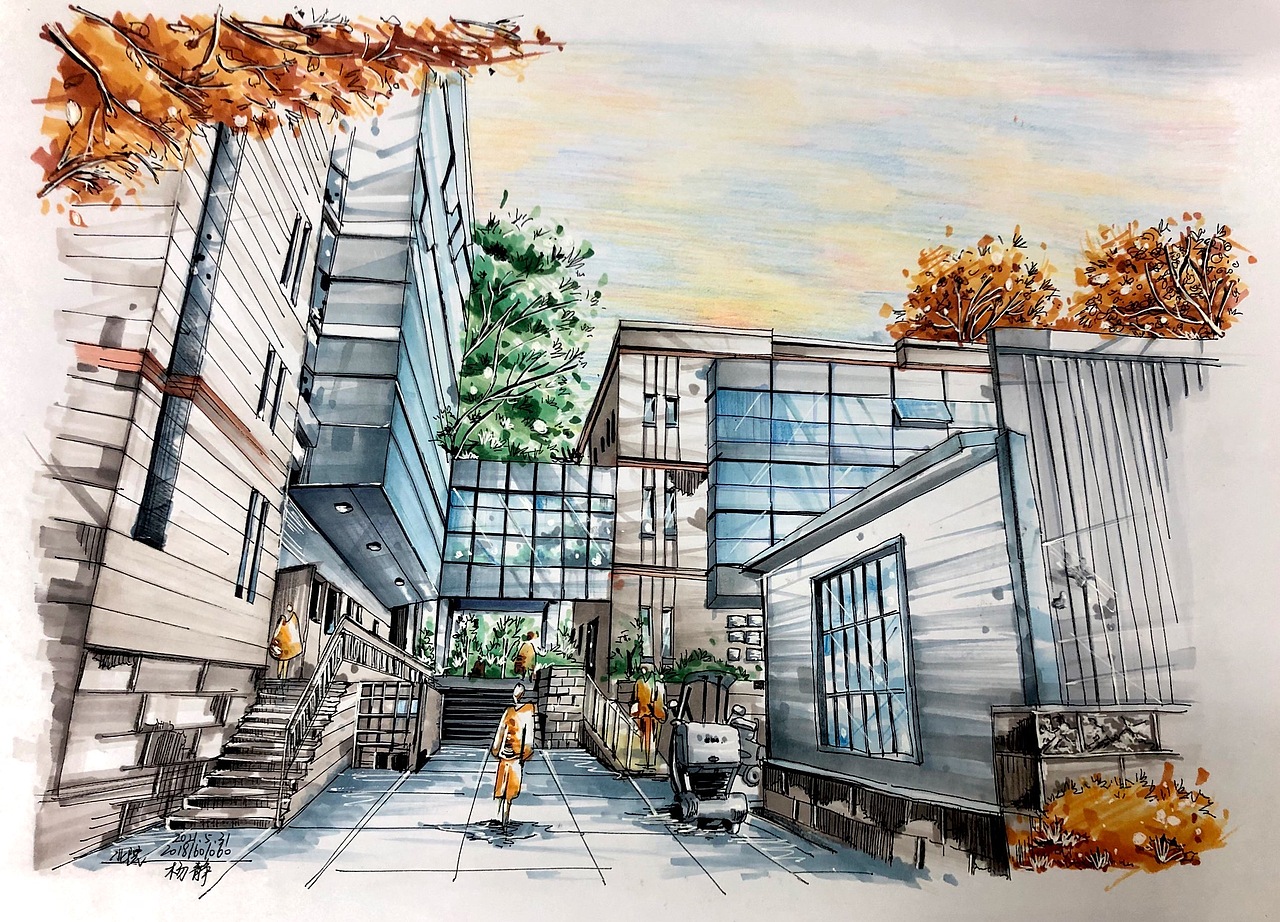 马克笔手绘河北大学