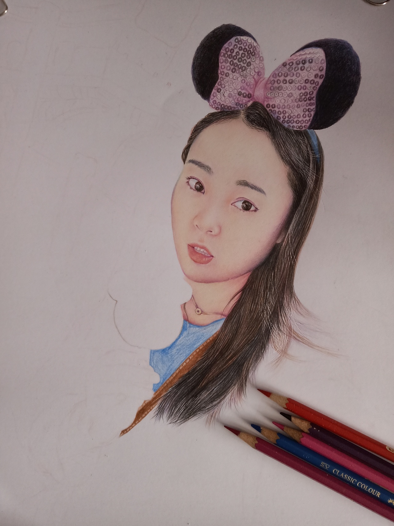 手绘作品:吃冰糕的女孩儿