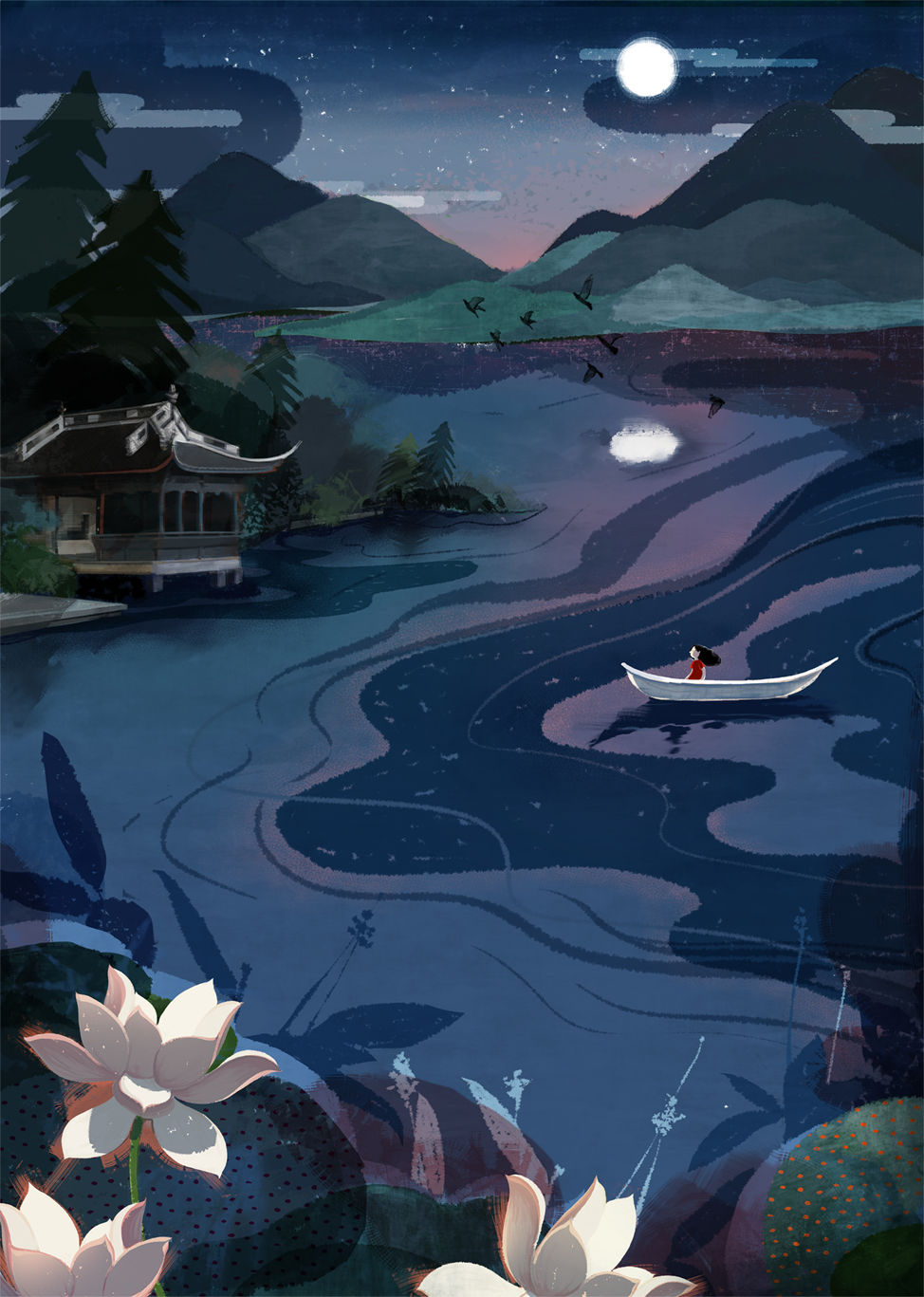 平湖秋月|插画|商业插画|流洋una - 原创作品 - 站酷 (zcool)