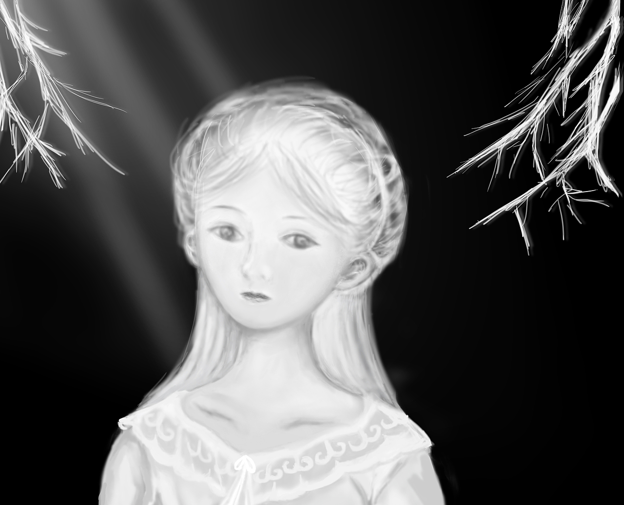 原创黑白厚涂少女头像