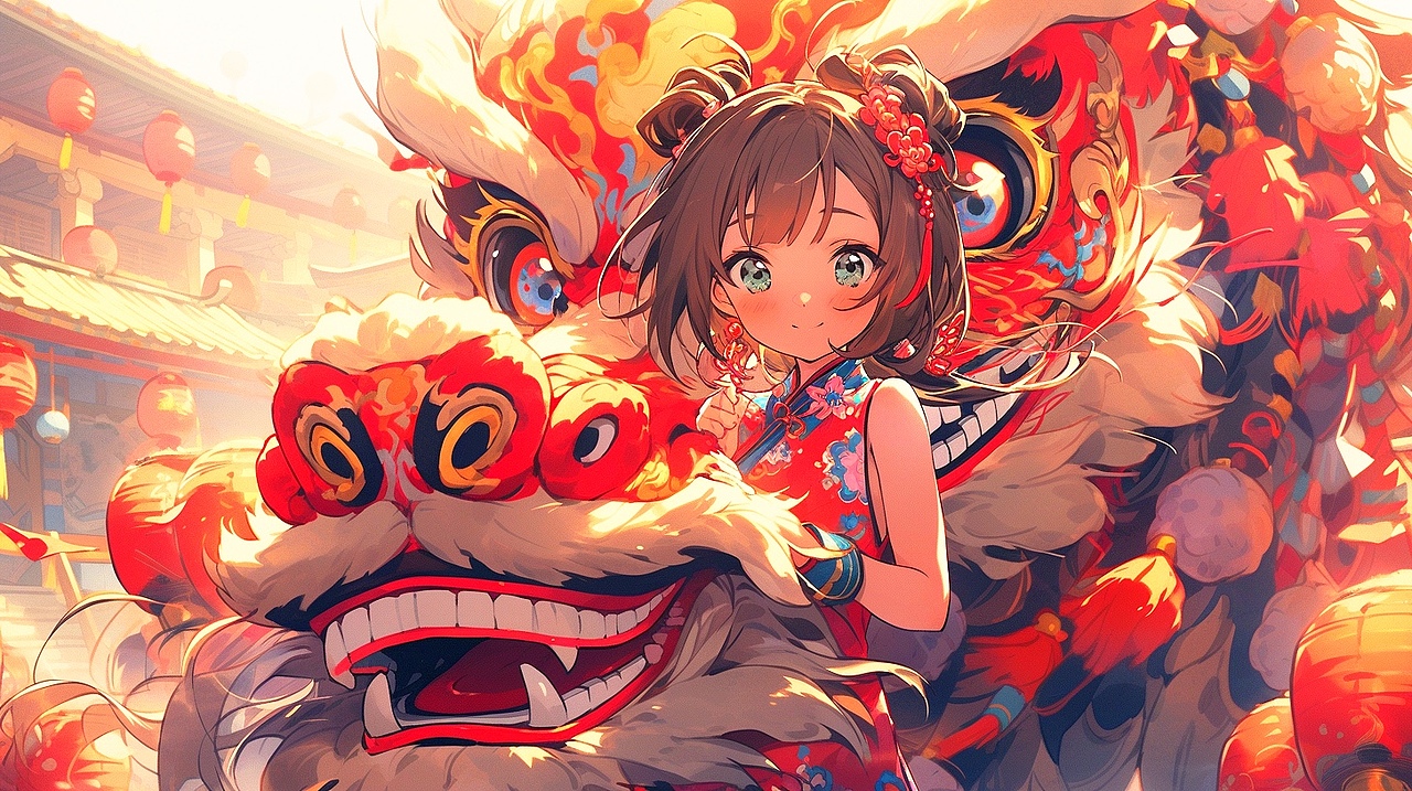 AI绘画 MJ niji5 舞狮