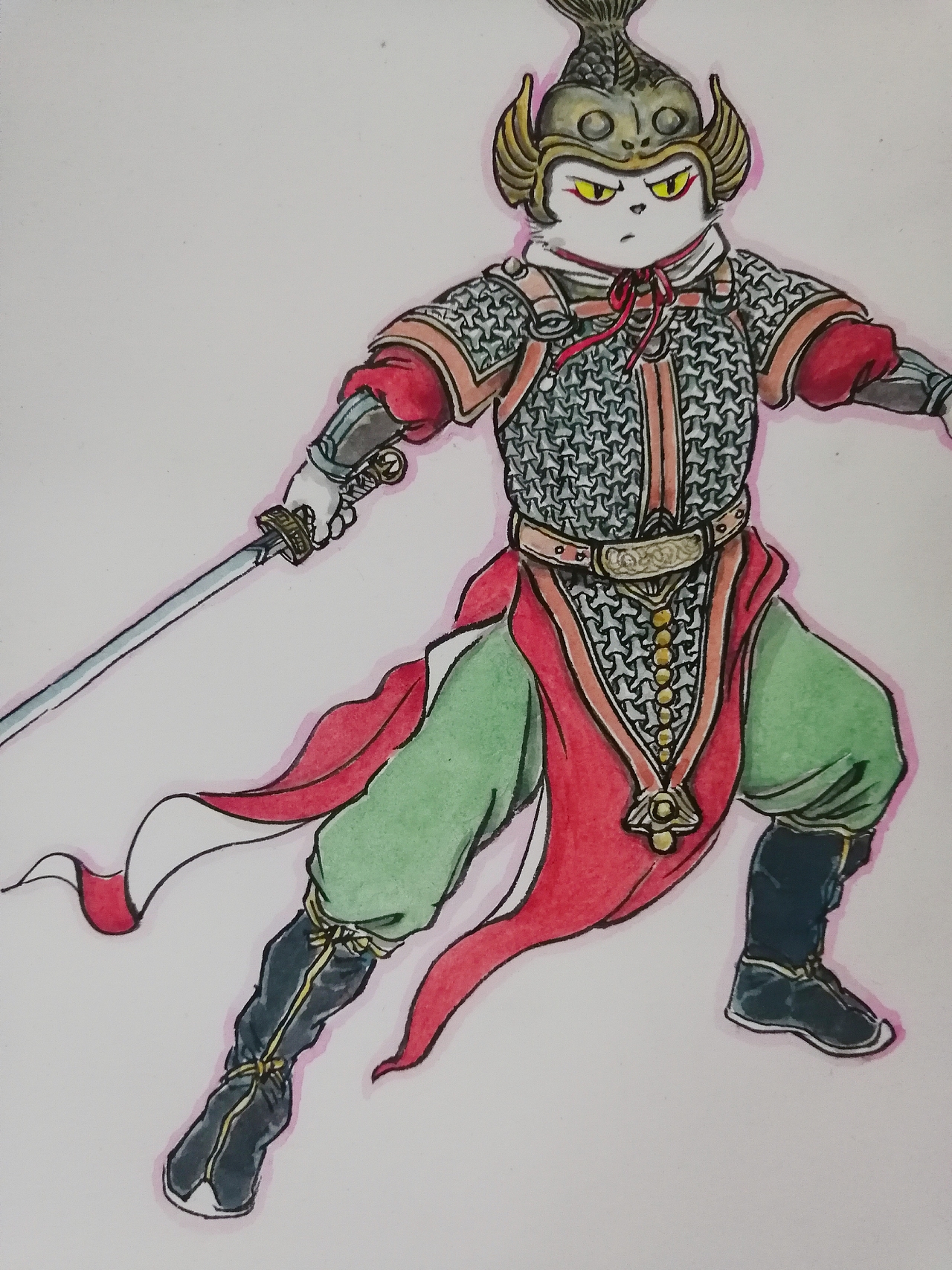 塑新斋潘纪坤手绘古风插画大理寺少卿猫爷李饼戎装像