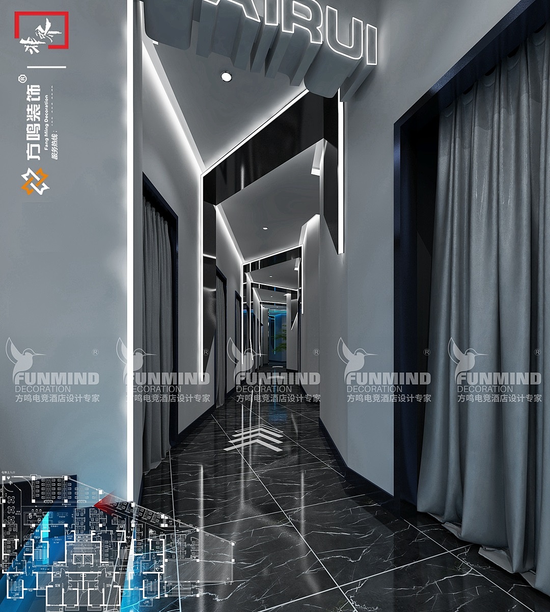 赛瑞电竞(新区/旧区.过道)-效果图,实景对比：黑白灰，素雅整洁-电竞馆|网咖电竞酒店综合体设计装修_赛瑞电竞综合体设计