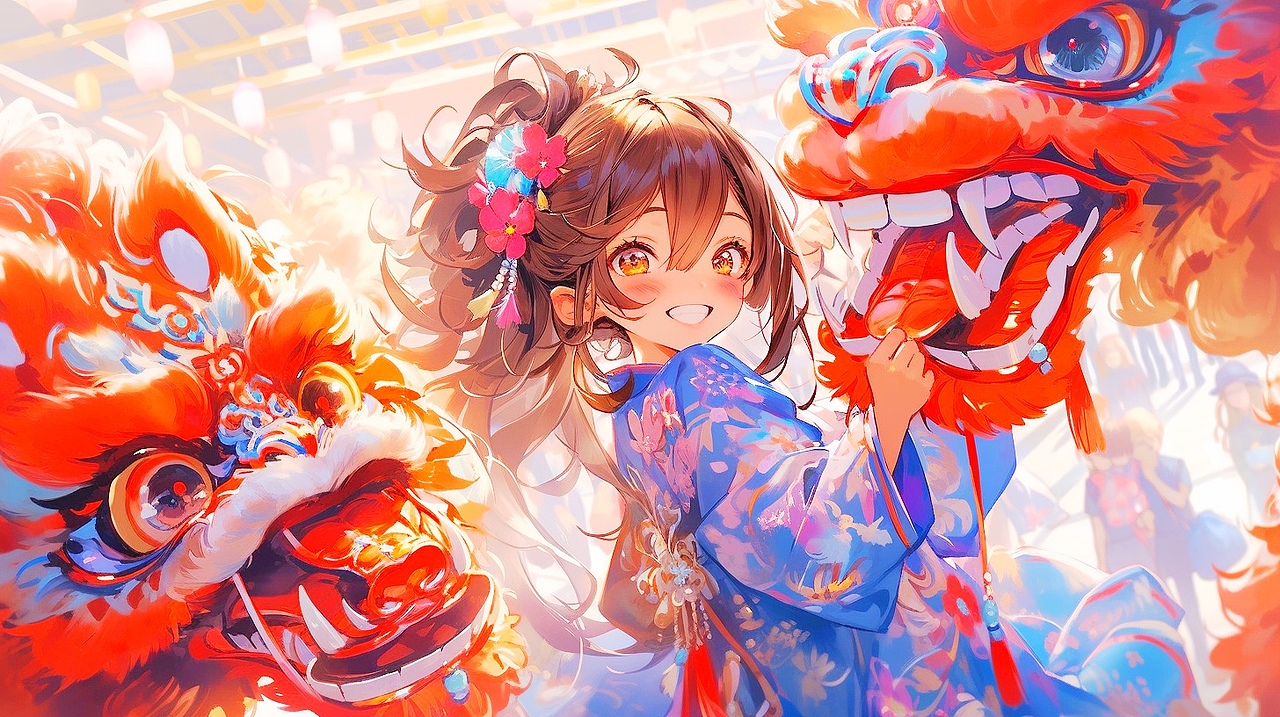 AI绘画 MJ niji5 舞狮