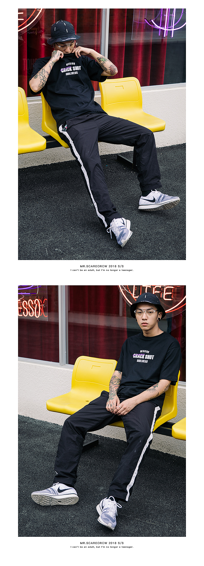 欧美撞色骷颅潮牌短袖男宽松街舞嘻哈大码情侣半袖夏