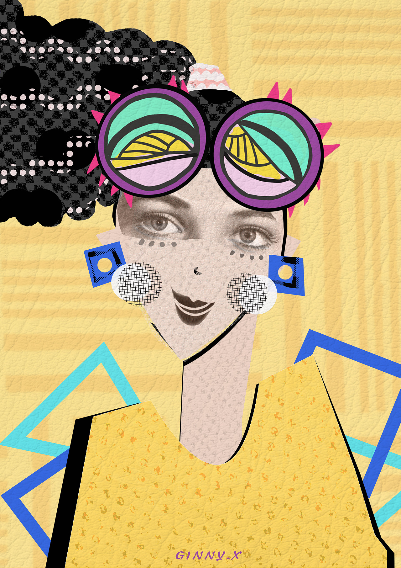 拼贴时尚高马尾墨镜女孩|插画|创作习作|向向q - 原创作品 - 站酷