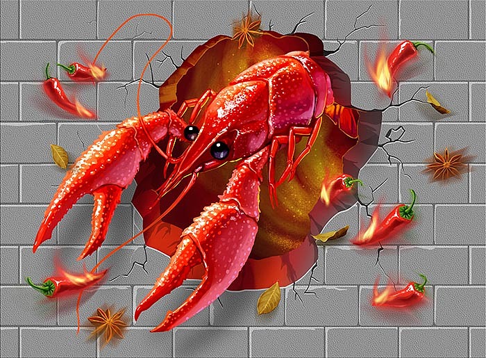 小龙虾3d立体墙