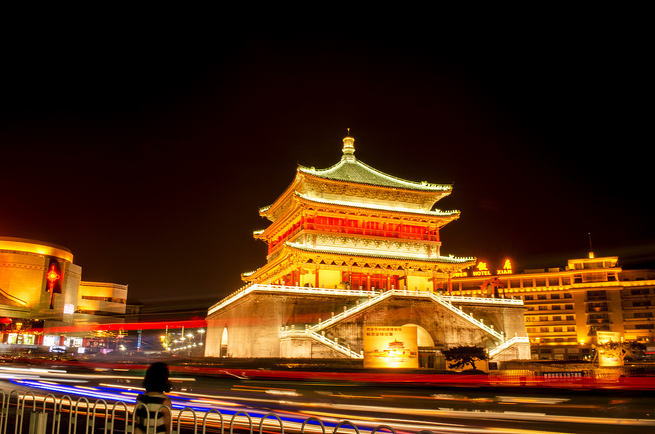 在离开西安的前一天晚上拍钟楼, br>         