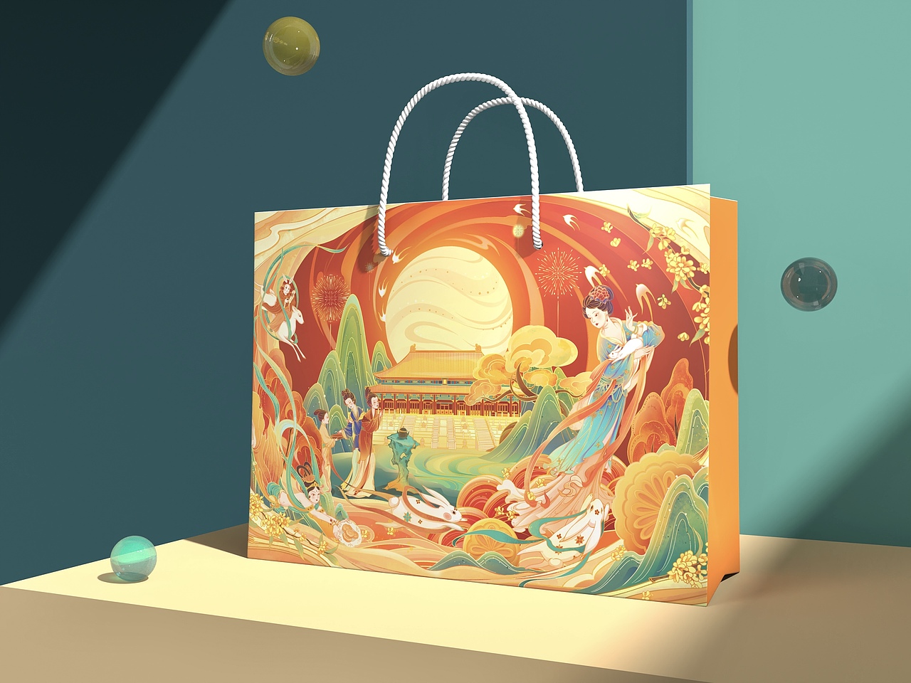 原创【盛世中秋】中秋节国潮手绘礼品包装插画