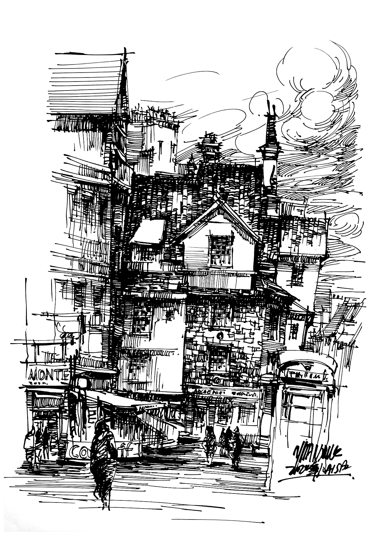 欧式街景钢笔速写