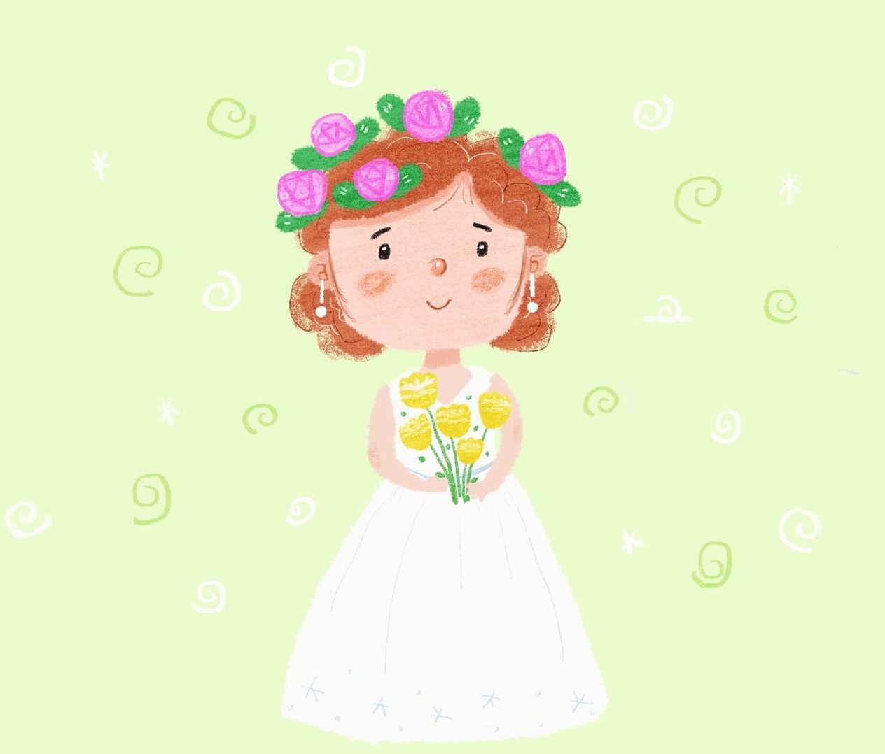 儿童插画之手捧鲜花的姑娘