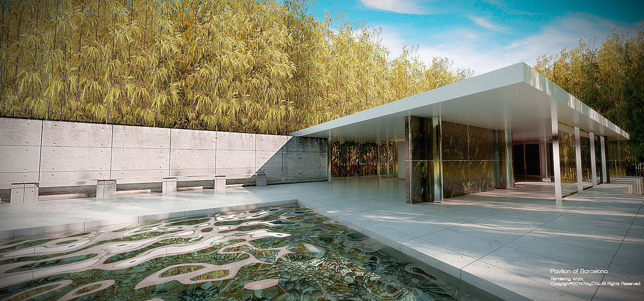 Pavilion of Barcelona渲染练习（图ZMTUxNjE2NDQ=） - 建筑/空间 - 站酷设计师RayChiu原创素材 - 站酷ZCOOL