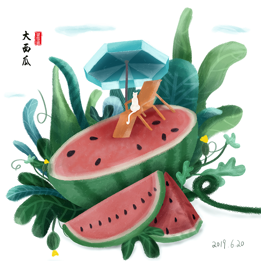创意西瓜插画（图ZMTYzNTEwMzg4） - 商业插画 - 站酷设计师晓夏插画原创素材 - 站酷ZCOOL