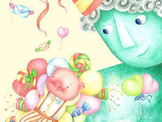 原创萌猪系列水彩插画－与天神的亲密接触（个人主页-ZMzQzMjk3NjA=） - 儿童插画 - 站酷设计师木点小易原创素材 - 站酷ZCOOL