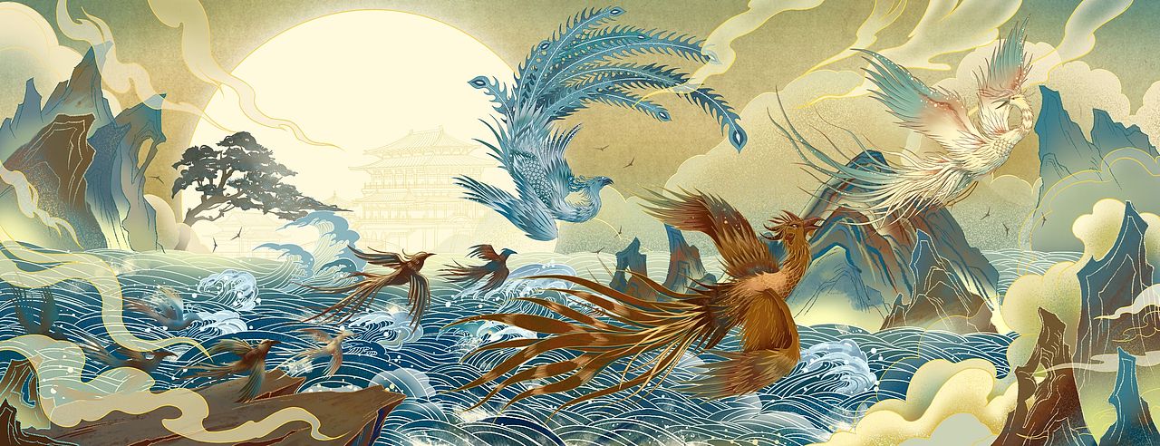 凤育九雏—《凤佩凰》系列插画包装（图ZMzE1MjY4Mzcy） - 商业插画 - 站酷设计师特荣一原创素材 - 站酷ZCOOL