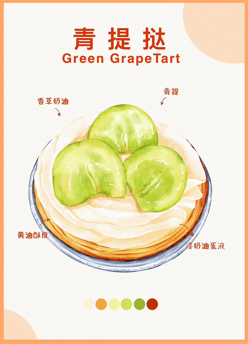 水彩美食甜品插画|缤纷水果挞合集