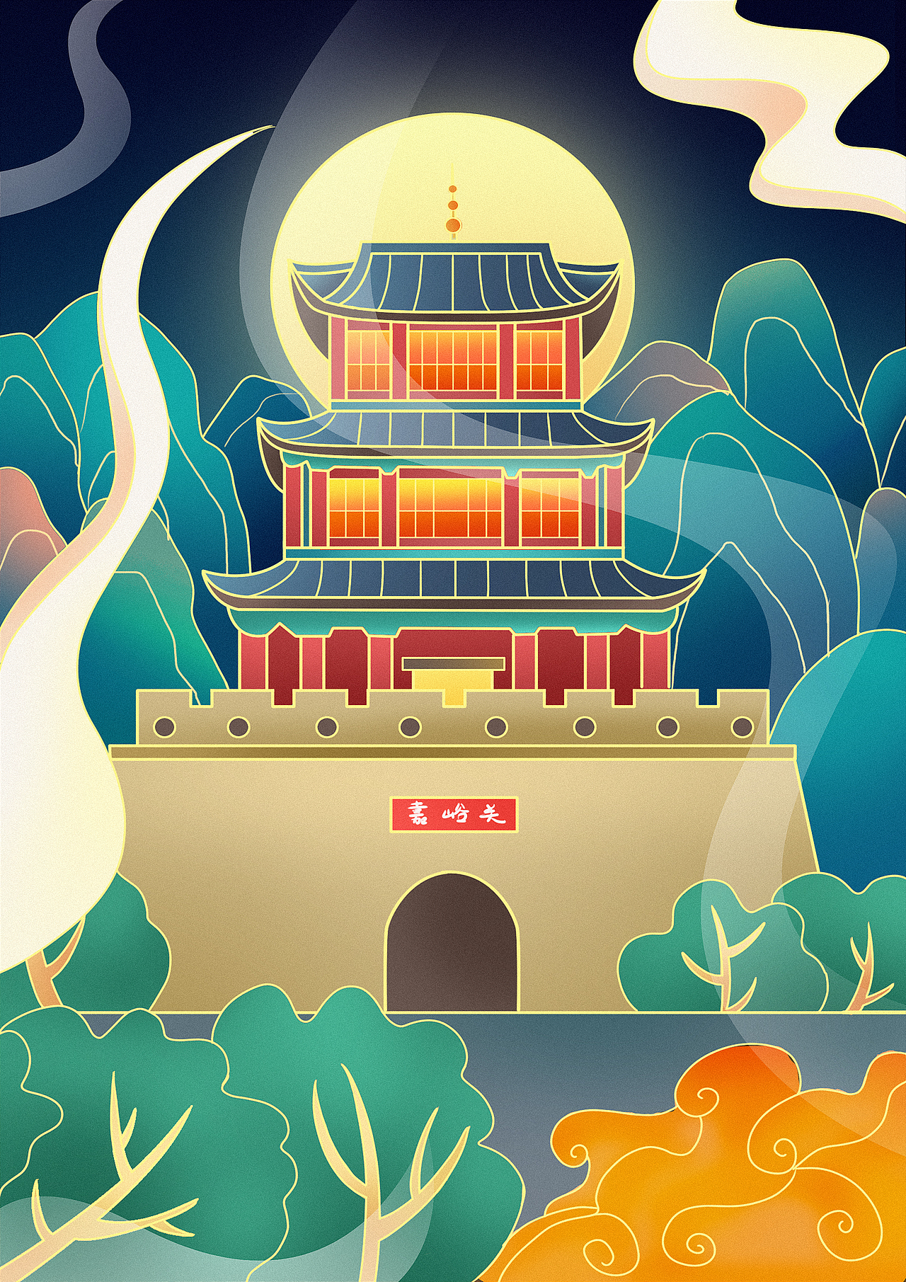 中国风建筑系列插画国潮