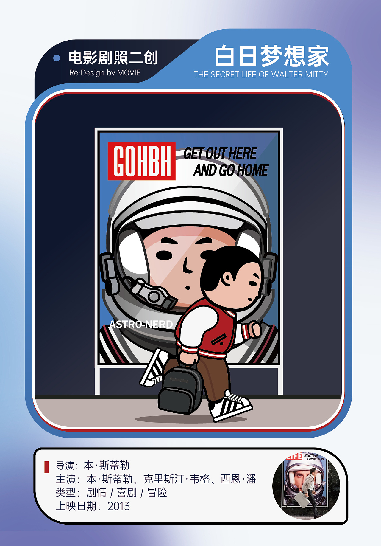 电影《白日梦想家》剧照插画练习|平面|其他平面|木制打火机_原创作品