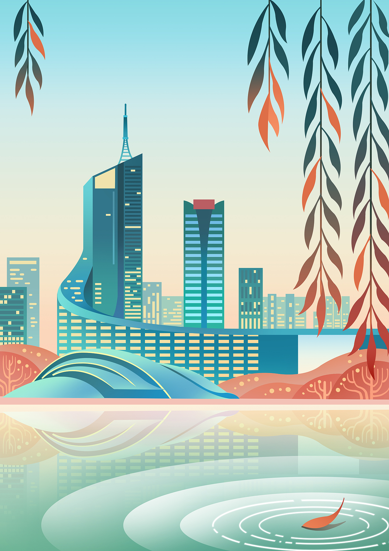 我亲爱的家乡合肥,参考元素是天鹅湖,安徽广电大厦,合肥大剧院.