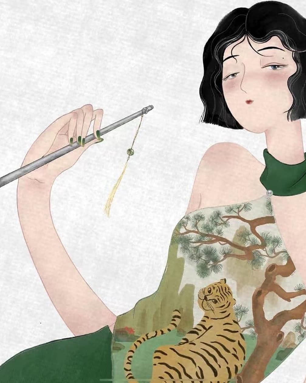 2022虎年新春原创国潮插画《南国佳人》