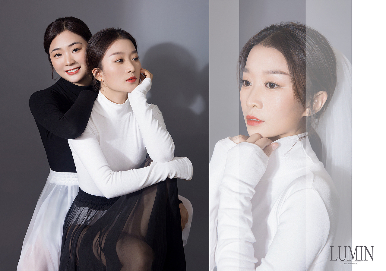 闺蜜写真 黑白 简约 头纱照 灰色调  黑白灰经典 双人