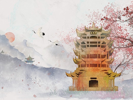 黄鹤楼城市建筑水彩画|三喵设计studio
