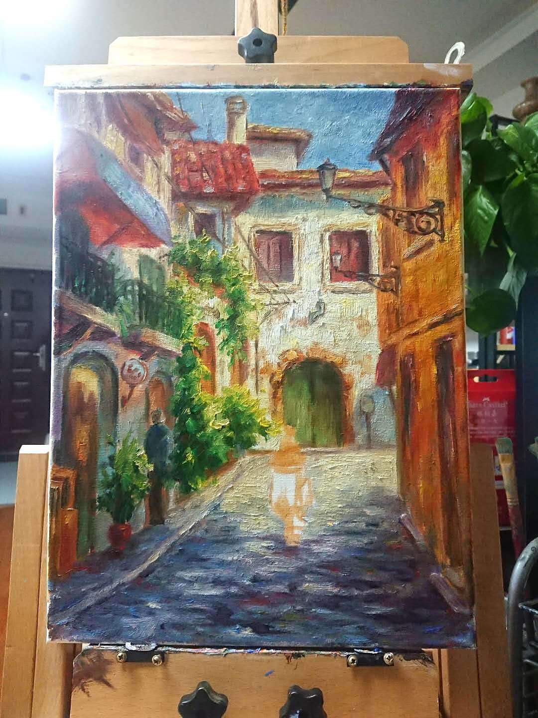 【约绘寻鹿】30x40cm布面油画《骑着我心爱的Vespa》