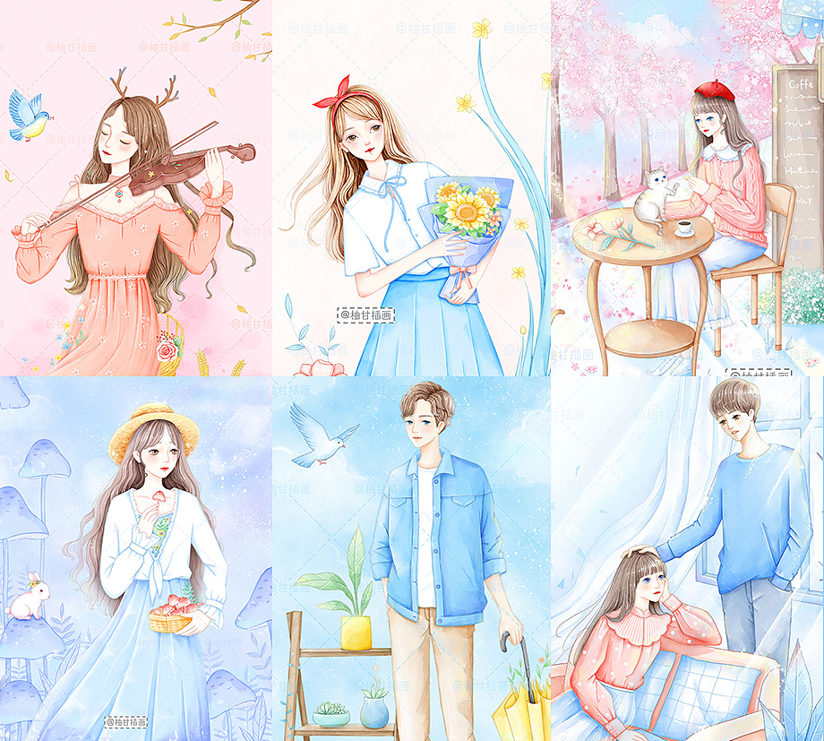小清新插画合集2（图ZMjA5MDA5NjQ0） - 商业插画 - 站酷设计师柚甘原创素材 - 站酷ZCOOL